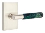 Emtek T-Bar Green Marble 5212 Select Brass Privacy Leverset with Modern Rectangular Rosette for Right Handed Doors product