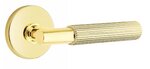 Emtek T-Bar Straight Knurled 5209 Select Brass Privacy Leverset with Disk Rosette for Right Handed Doors product