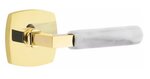 Emtek L-Square White Marble 5326 Select Brass Privacy Leverset with Urban Modern Rosette for Right Handed Doors product