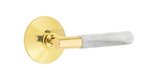 Emtek T-Bar White Marble 5207 Select Brass Privacy Leverset with Modern Rosette for Right Handed Doors product
