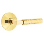 Emtek L-Square Hammered 5207 Select Brass Privacy Leverset with Modern Rosette for Right Handed Doors product