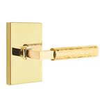 Emtek L-Square Hammered 5212 Select Brass Privacy Leverset with Modern Rectangular Rosette for Left Handed Doors product