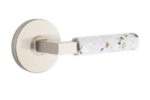 Emtek L-Square Light Terrazzo 5059 SD Select Brass Single Dummy Lever with Disk Rosette for Right Handed Doors product
