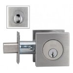 Omnia D9000SA Single Cylinder Modern Stainless Steel Square Auxiliary Deadbolt for 2-1/8 Inch Bore Hole