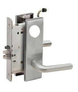 Schlage L9092LELEU 02N RX Electrically Unlocking or Locking Outside Cylinder and Outside Lever Mortise Lock with 02 Lever and N Escutcheon Less Standard Cylinder with RX Switch
