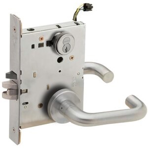 Schlage L9092RELEU 03A RX Electrically Unlocking or Locking Outside Cylinder and Outside Lever Mortise Lock with 03 Lever and A Rose with Full Size Interchangeable Core &amp; RX Switch
