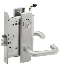 Schlage L9092RELEU 03L Electrically Unlocking or Locking Outside Cylinder and Outside Lever Mortise Lock with 03 Lever and L Escutcheon with Full Size Interchangeable Core