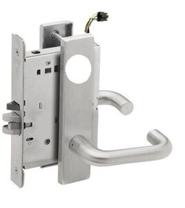 Schlage L9092LELEU 03L RX Electrically Unlocking or Locking Outside Cylinder and Outside Lever Mortise Lock with 03 Lever and L Escutcheon Less Standard Cylinder with RX Switch