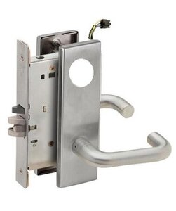 Schlage L9092LELEU 03N Electrically Unlocking or Locking Outside Cylinder and Outside Lever Mortise Lock with 03 Lever and N Escutcheon Less Standard Cylinder