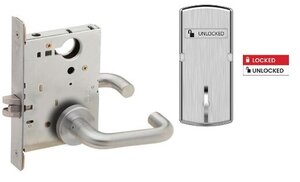 Schlage L9040 03A ISLOC Bath/Bedroom Privacy Mortise Lock with 03 Lever and A Rose with Inside Locked/Unlocked Indicator