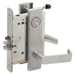 Schlage L9092PELEU 06N RX Electrically Unlocking or Locking Outside Cylinder and Outside Lever Mortise Lock with 06 Lever and N Escutcheon with RX Switch