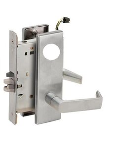 Schlage L9092LELEU 07N RX Electrically Unlocking or Locking Outside Cylinder and Outside Lever Mortise Lock with 07 Lever and N Escutcheon Less Standard Cylinder with RX Switch