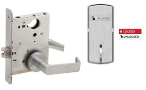 Schlage L9040 06A ISLOC Bath/Bedroom Privacy Mortise Lock with 06 Lever and A Rose with Inside Locked/Unlocked Indicator