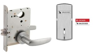 Schlage L9040 07B ISLOC Bath/Bedroom Privacy Mortise Lock with 07 Lever and B Rose with Inside Locked/Unlocked Indicator