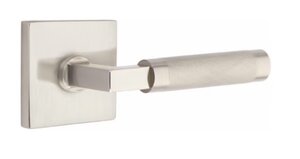 Emtek L-Square Knurled 5050 SD Select Brass Single Dummy Lever with Square Rosette for Right Handed Doors