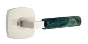 Emtek L-Square Green Marble 5316 Select Brass Passage Leverset with Urban Modern Rosette for Left Handed Doors