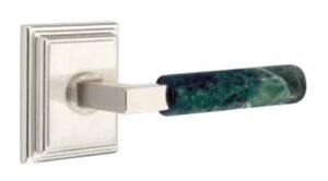 Emtek L-Square Green Marble 8561 Select Brass Full Dummy Leverset with Wilshire Rosette