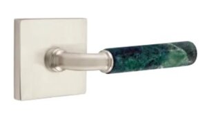 Emtek R-Bar Green Marble 5110 Select Brass Passage Leverset with Square Rosette for Left Handed Doors