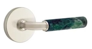 Emtek R-Bar Green Marble 5209 Select Brass Privacy Leverset with Disk Rosette for Right Handed Doors