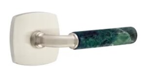 Emtek R-Bar Green Marble 5326 Select Brass Privacy Leverset with Urban Modern Rosette for Left Handed Doors