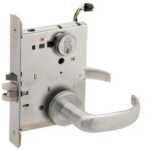 Schlage L9092RELEU 17A RX Electrically Unlocking or Locking Outside Cylinder and Outside Lever Mortise Lock with 17 Lever and A Rose with Full Size Interchangeable Core &amp; RX Switch