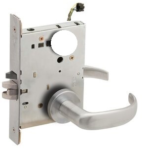 Schlage L9092LELEU 17A RX Electrically Unlocking or Locking Outside Cylinder and Outside Lever Mortise Lock with 17 Lever and A Rose Less Standard Cylinder with RX Switch