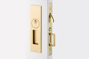 Emtek 2153 Narrow Modern Rectangular Keyed Pocket Door Mortise Lock for 2" Thick Doors