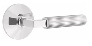 Emtek L-Square Straight Knurled 5057 SD Select Brass Single Dummy Lever with Modern Rosette for Left Handed Doors