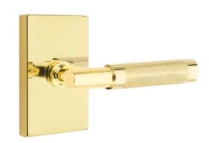 Emtek T-Bar Knurled 5052 Select Brass Full Dummy Leverset with Modern Rectangular Rosette