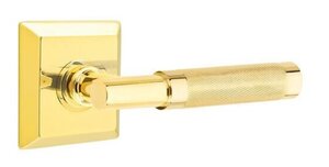 Emtek T-Bar Knurled 8531 Select Brass Full Dummy Leverset with Quincy Rosette