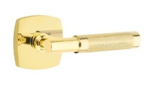 Emtek T-Bar Knurled 5316 Select Brass Passage Leverset with Urban Modern Rosette for Left Handed Doors