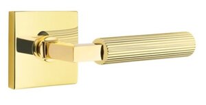 Emtek L-Square Straight Knurled 5210 Select Brass Privacy Leverset with Square Rosette for Left Handed Doors