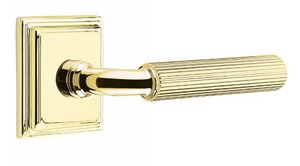 Emtek R-Bar Straight Knurled 8261 Select Brass Privacy Leverset with Wilshire Rosette for Right Handed Doors
