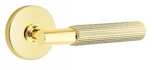 Emtek T-Bar Straight Knurled 5209 Select Brass Privacy Leverset with Disk Rosette for Left Handed Doors