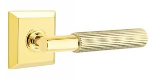 Emtek T-Bar Straight Knurled 8231 Select Brass Privacy Leverset with Quincy Rosette for Right Handed Doors