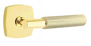 Emtek T-Bar Straight Knurled 5326 Select Brass Privacy Leverset with Urban Modern Rosette for Right Handed Doors