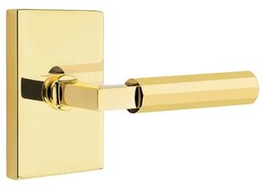 Emtek L-Square Faceted 5052 Select Brass Full Dummy Leverset with Modern Rectangular Rosette