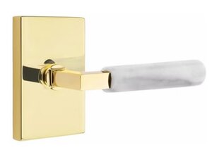 Emtek L-Square White Marble 5052 Select Brass Full Dummy Leverset with Modern Rectangular Rosette