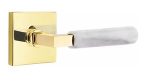 Emtek L-Square White Marble 5050 SD Select Brass Single Dummy Lever with Square Rosette for Right Handed Doors