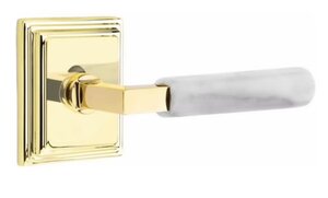 Emtek L-Square White Marble 8561 SD Select Brass Single Dummy Lever with Wilshire Rosette for Right Handed Doors