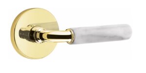 Emtek R-Bar White Marble 5059 SD Select Brass Single Dummy Lever with Disk Rosette for Left Handed Doors