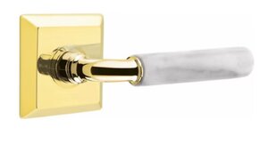 Emtek R-Bar White Marble 8531 SD Select Brass Single Dummy Lever with Quincy Rosette for Right Handed Doors