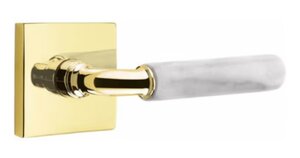 Emtek R-Bar White Marble 5050 Select Brass Full Dummy Leverset with Square Rosette