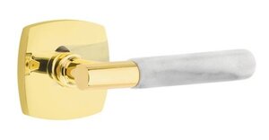 Emtek T-Bar White Marble 5306 SD Select Brass Single Dummy Lever with Urban Modern Rosette for Left Handed Doors