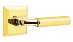 Emtek R-Bar Faceted 8231 Select Brass Privacy Leverset with Quincy Rosette for Left Handed Doors