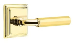 Emtek R-Bar Faceted 8261 Select Brass Privacy Leverset with Wilshire Rosette for Right Handed Doors