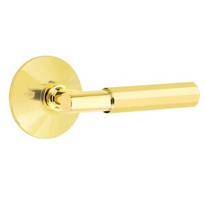 Emtek T-Bar Faceted 5207 Select Brass Privacy Leverset with Modern Rosette for Right Handed Doors