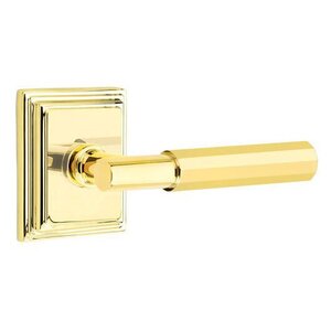 Emtek T-Bar Faceted 8261 Select Brass Privacy Leverset with Wilshire Rosette for Right Handed Doors