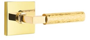 Emtek L-Square Hammered 5050 SD Select Brass Single Dummy Lever with Square Rosette for Right Handed Doors