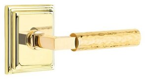 Emtek L-Square Hammered 8561 SD Select Brass Single Dummy Lever with Wilshire Rosette for Left Handed Doors